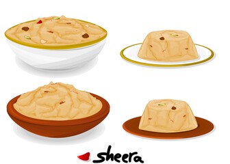 sheera or Suji ka halwa indian Sweet Dish Food Vector