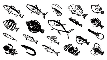 Japanese saltwater fish vector illust set