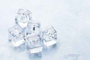 Ice cubes and water drops