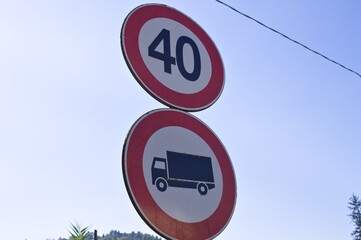 Speed limit road sign for heavy vehicles (Pesaro, Italy, Europe)