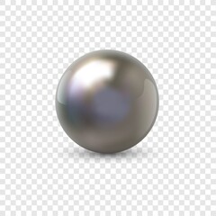 Metal sphere. Realistic shiny 3D ball from plastic, steel or chrome material. Silver volumetric circle, jewel pearl. Glossy decorative orb with shadow on transparent background, vector illustration