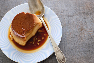 Tasty home made egg flan with caramel