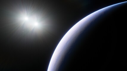 super-earth planet, realistic exoplanet, planet suitable for colonization, earth-like planet in far space, planets background 3d render