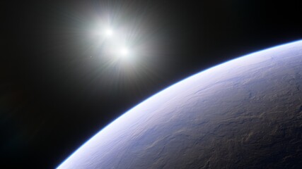 Fototapeta premium super-earth planet, realistic exoplanet, planet suitable for colonization, earth-like planet in far space, planets background 3d render