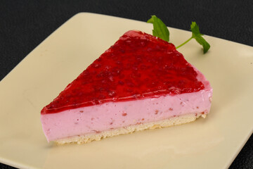 Soft Raspberry cheesecake served mint
