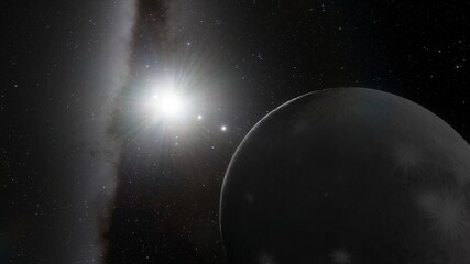 Naklejka premium super-earth planet, realistic exoplanet, planet suitable for colonization, earth-like planet in far space, planets background 3d render