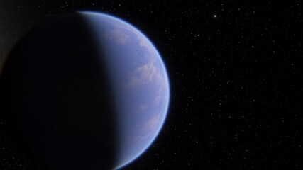 super-earth planet, realistic exoplanet, planet suitable for colonization, earth-like planet in far space, planets background 3d render