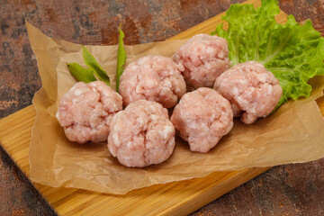 Homemade raw pork minced meatball for cooking