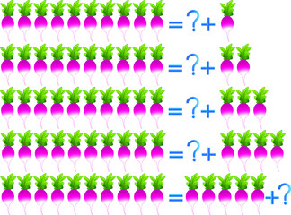 Educational games for children, on the composition of the ten, example radishes.