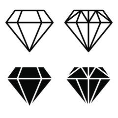 Diamond icon set. Four gem stones symbols isolated on white background.