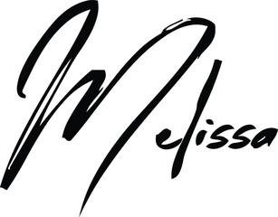 Melissa-Female Name Modern Brush Calligraphy Cursive Text on White Background