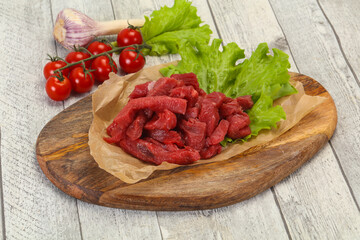 Raw beef meat sliced for cooking