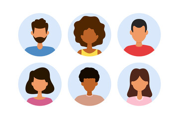 Avatar profile icon set. Portraits of men and women. Vector illustration in cartoon style isolated on white background.