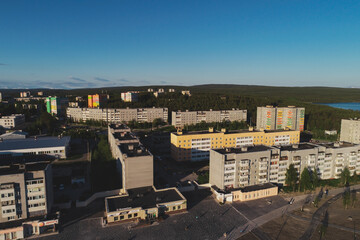 Obraz premium Aerial Townscape of Town Poliarnye Zori located in Northwestern Russia 