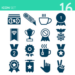 Simple set of 16 icons related to prize