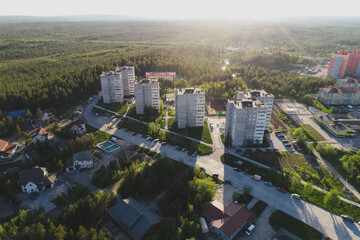 Obraz premium Aerial Townscape of Town Poliarnye Zori located in Northwestern Russia 