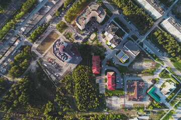 Aerial Townscape of Town Poliarnye Zori located in Northwestern Russia
