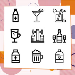 Simple set of 9 icons related to distilled