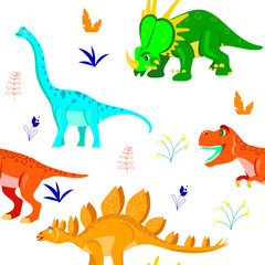 Cartoon dinosaur pattern. Vector illustration. 