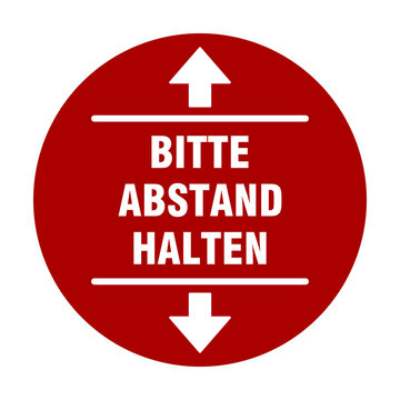 Bitte Abstand Halten ("Please Keep Your Distance" in German) Round Social Distancing Badge or Floor Marking Sticker Icon For Queue Line. Vector Image.