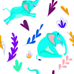 cartoon elephant and flowers. pattern