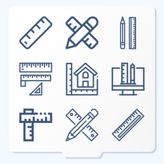 Simple set of 9 icons related to measuring stick