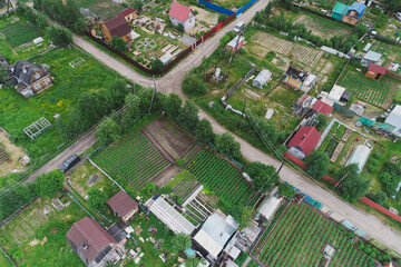 Fototapeta premium Aerial Townscape of Suburban Village Cheremushki located in Northwestern Russia on the Kola Peninsula near the town Kandalaksha
