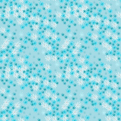 Ditsy pattern. Vector seamless texture with small scattered pretty flowers, colorful daisies. Liberty style millefleurs. Simple floral background. Elegant ornament. Blue color. Cute repeat design