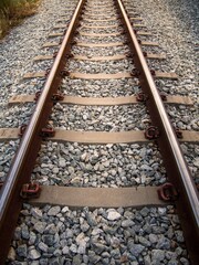 Close up of old rail track. background.