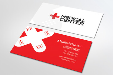 Projekt wizytówki, czerwona, centrum medyczne, lekarz