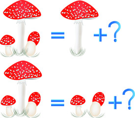 Educational games for children, on the composition of the three, example with mushrooms.