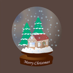Christmas toy - a snow globe with a tree and a house.