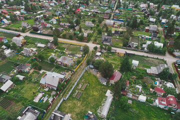 Naklejka premium Aerial Townscape of Suburban Village Sosnoviy Bor located in Russia near the town Kandalaksha