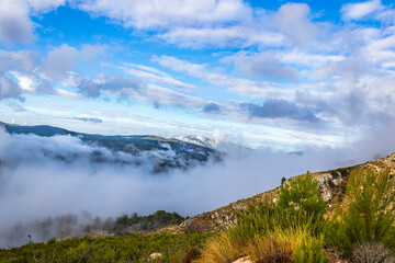 Confrides mountain´s port in the morning one day with low fog and clouds.