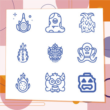 Simple set of 9 icons related to mythical creature