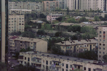 Fototapeta na wymiar Residential panel houses of the Soviet era. Almaty. Kazakhstan.