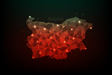 Bulgaria map polygonal with glowing lights and line