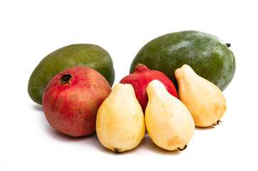 fruit mango, pomegranate, guava isolated