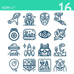 Simple set of 16 icons related to wi