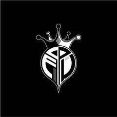 F U circle monogram logo emblem style with clown crown shape vector decoration