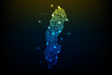 Sweden map polygonal with glowing lights and line