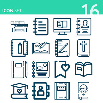 Simple set of 16 icons related to scenario