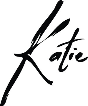 Katie-Female Name Modern Brush Calligraphy Cursive Text on White Background