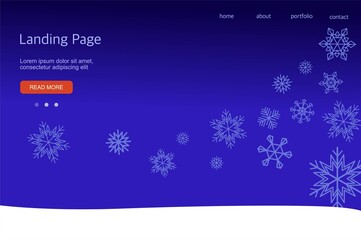 Template for a landing page. Christmas and New Year. Background with snowflakes