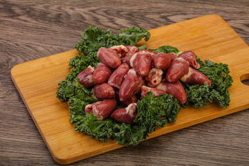 Raw chicken hearts for cooking