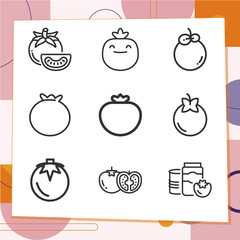 Simple set of 9 icons related to tomato isolated