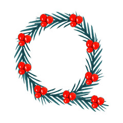 Watercolor Christmas Q letter design, Christmas and New Year alphabet for different designs.