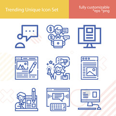 Simple set of blogger related lineal icons.