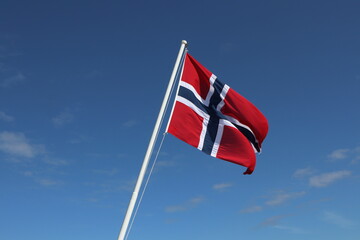 Norwegian flag waving in the wind