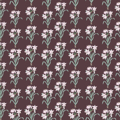 Fototapeta premium Seamless botanical brown pattern with white and pink flowers